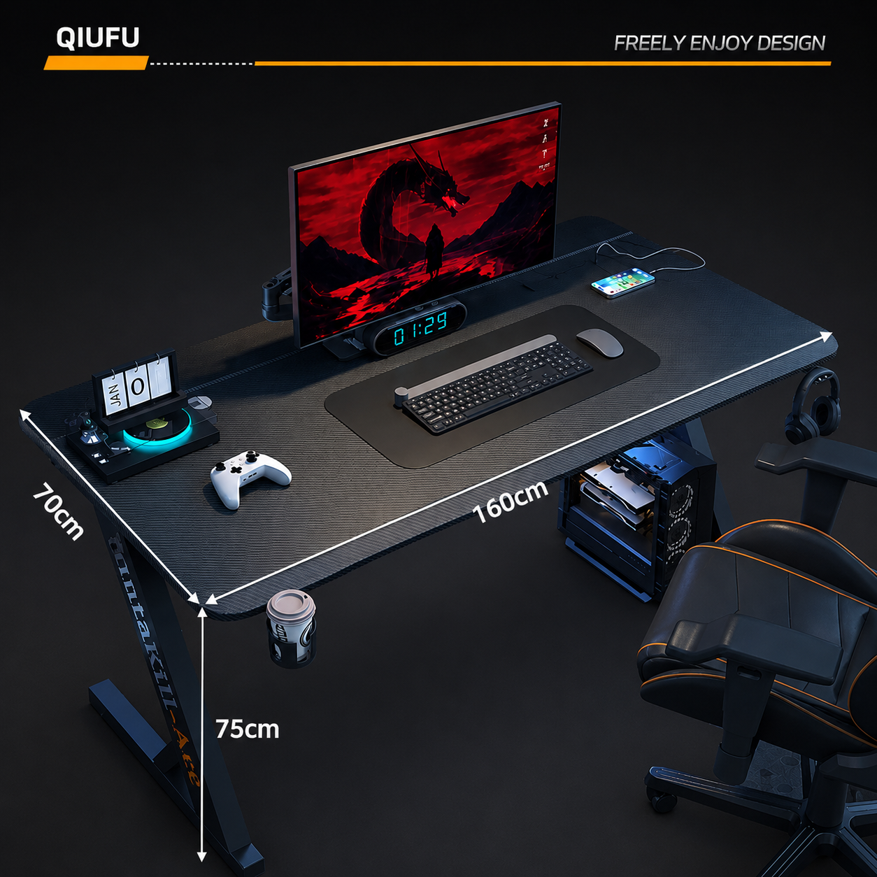 Bureau Gaming QIUFU 160 cm